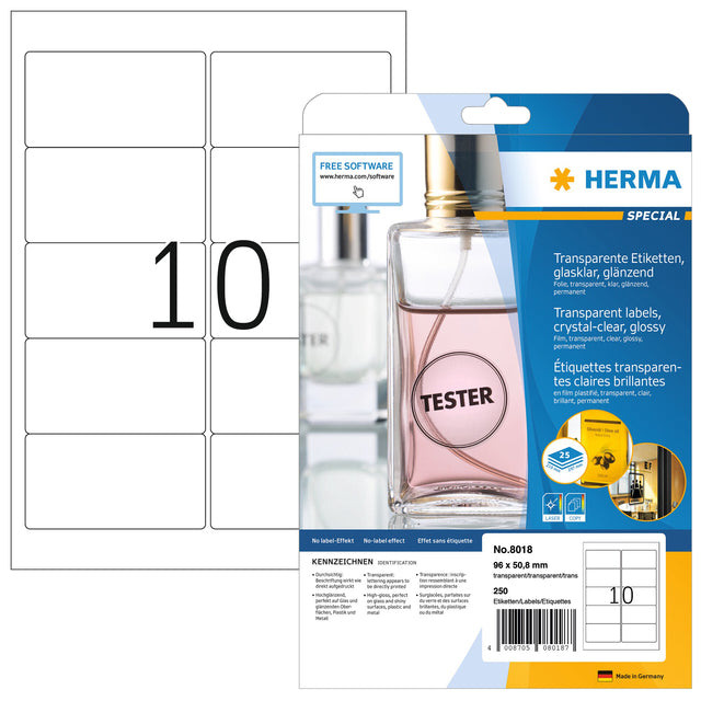 HERMA -  Etiket 8018 96x50.8mm transparant 250 etiketten