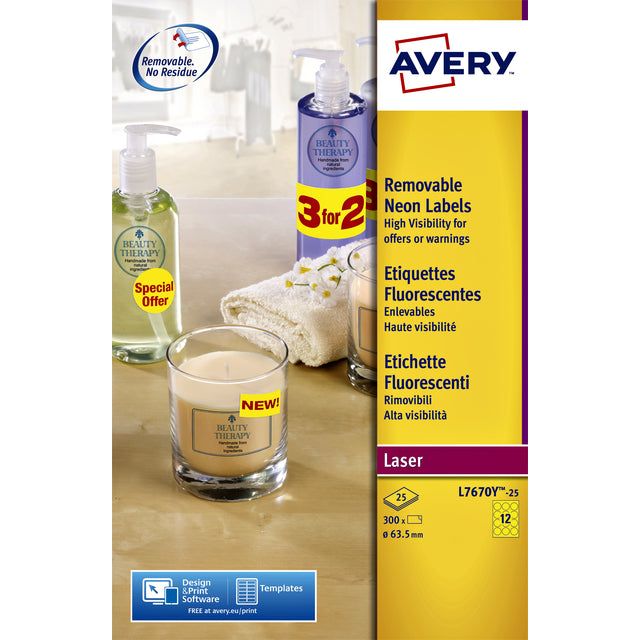 Avery - Etiket  l7670-25 63.5mm rond geel 300 stuks