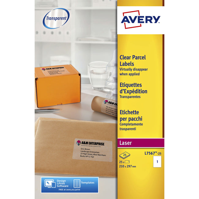 Avery - Etikett L7567-25 210x297mm transparent 25 Stück