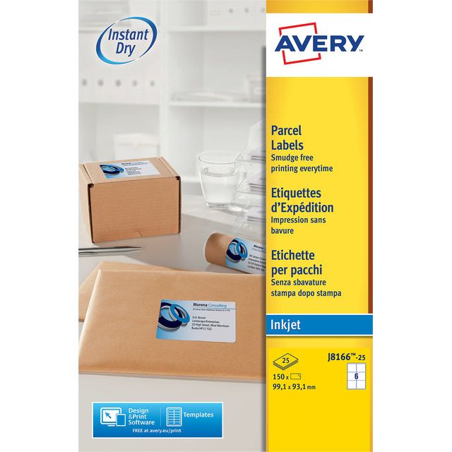 Avery - Etiket avery j8166-25 99.1x93.1mm wit 150 stuks