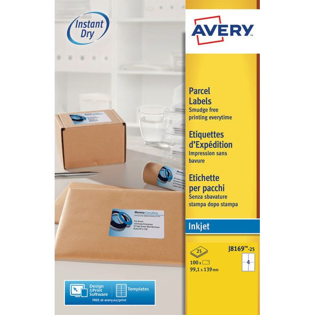 Avery - White Labels Inkjet Quickdry Ft 99,1 x 139 mm, 100 Stück, 25 Blechkasten mit runden Ecken