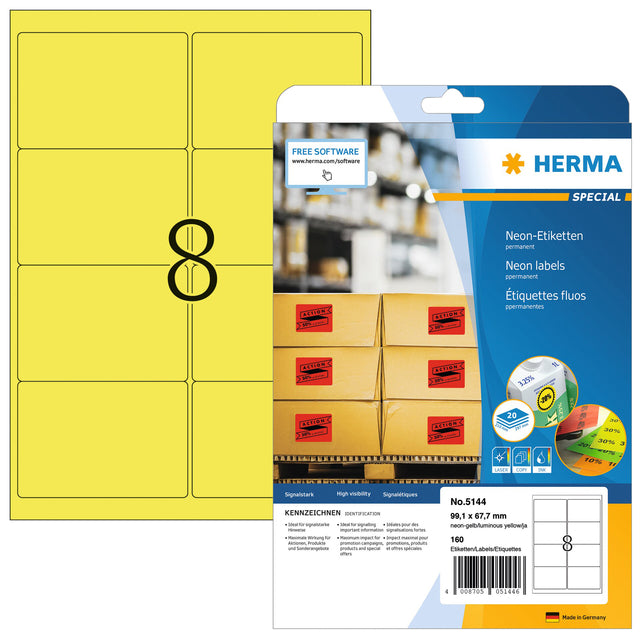 HERMA - Etiquette 5144 99,1x67,7mm jaune fluo 160 pièces