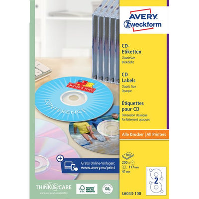 Avery Zweckform -  Etiket avery l6043-100 cd wit 200st