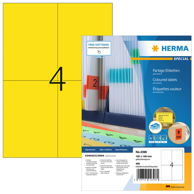HERMA -  Etiket  4396 105x148mm a6 geel 400st