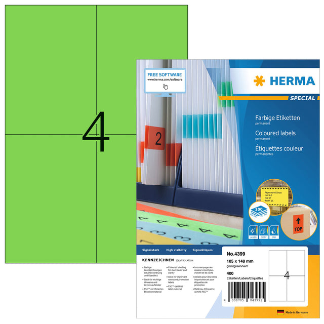 HERMA -  Etiket  4399 105x148mm a6 groen 400st | 14 stuks