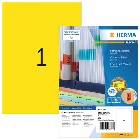 HERMA -  Etiket  4401 210x297mm a4 geel 100st