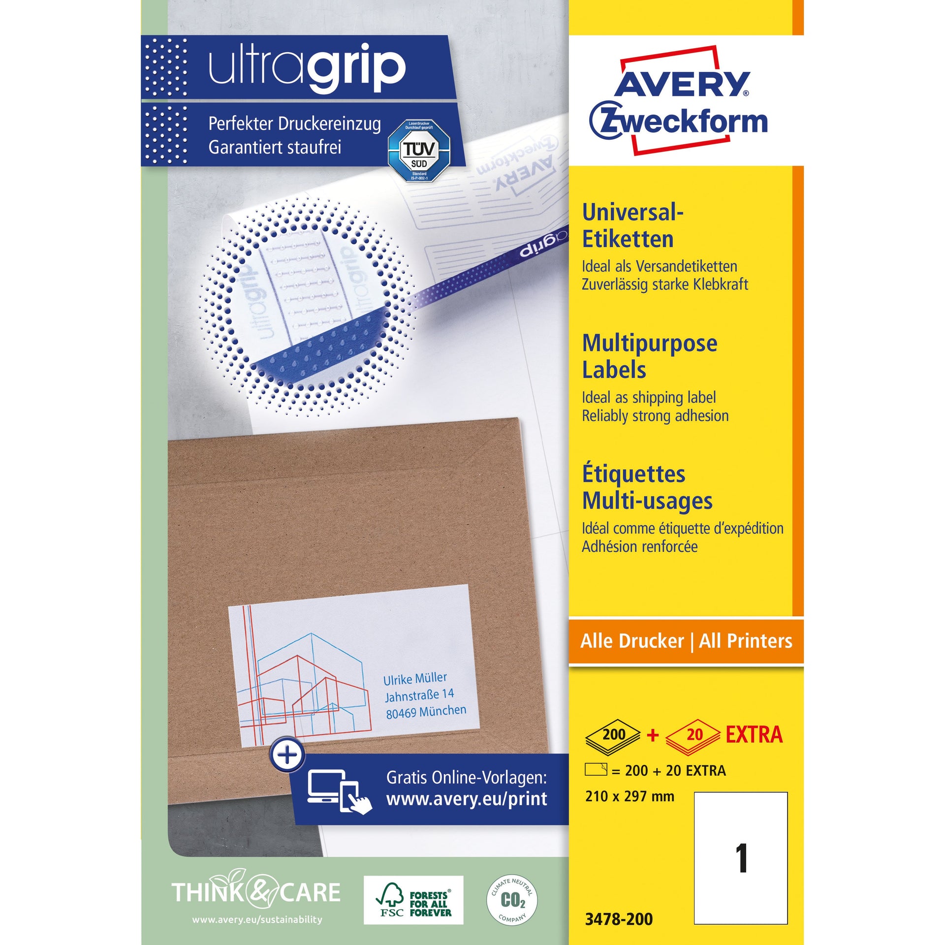 Avery Zweckform -  Etiket avery 3478 210x297mm a4 wit 200st