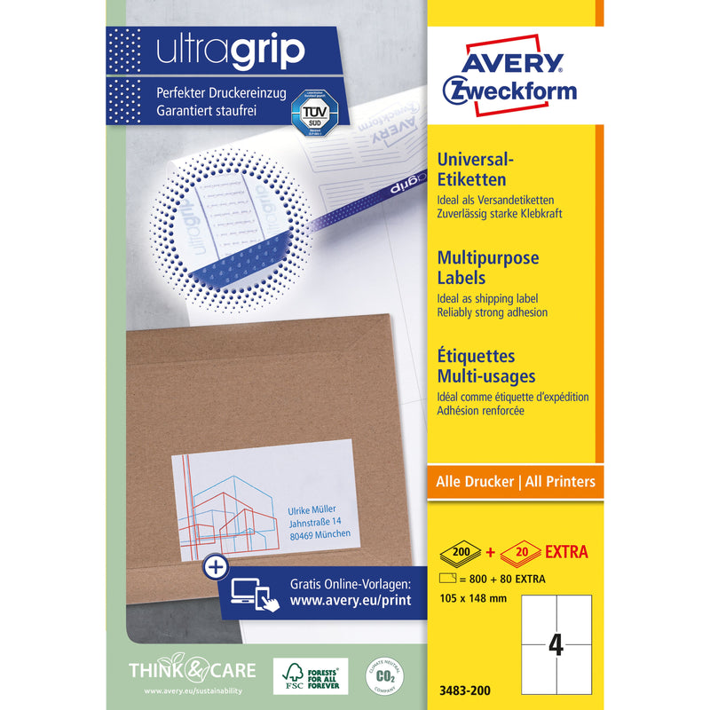 Avery Zweckform - Étiquette Zweckform 3483-200 105x148mm A6 blanc 800 pièces