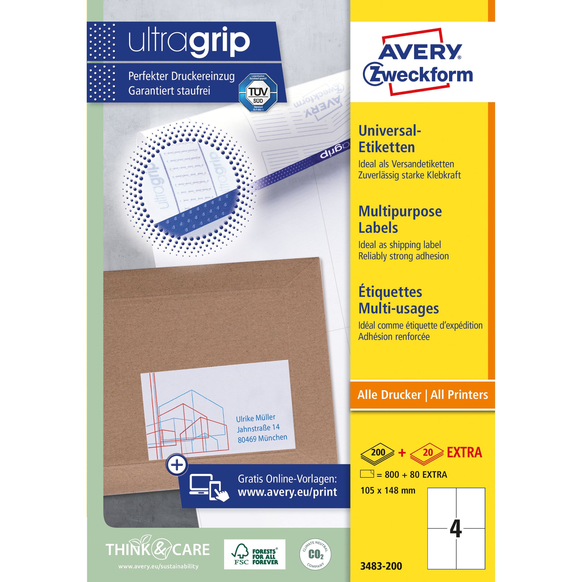 Avery Zweckform - Etiketten Zweckform 3483-200 105x148mm A6 weiß 800 Stück