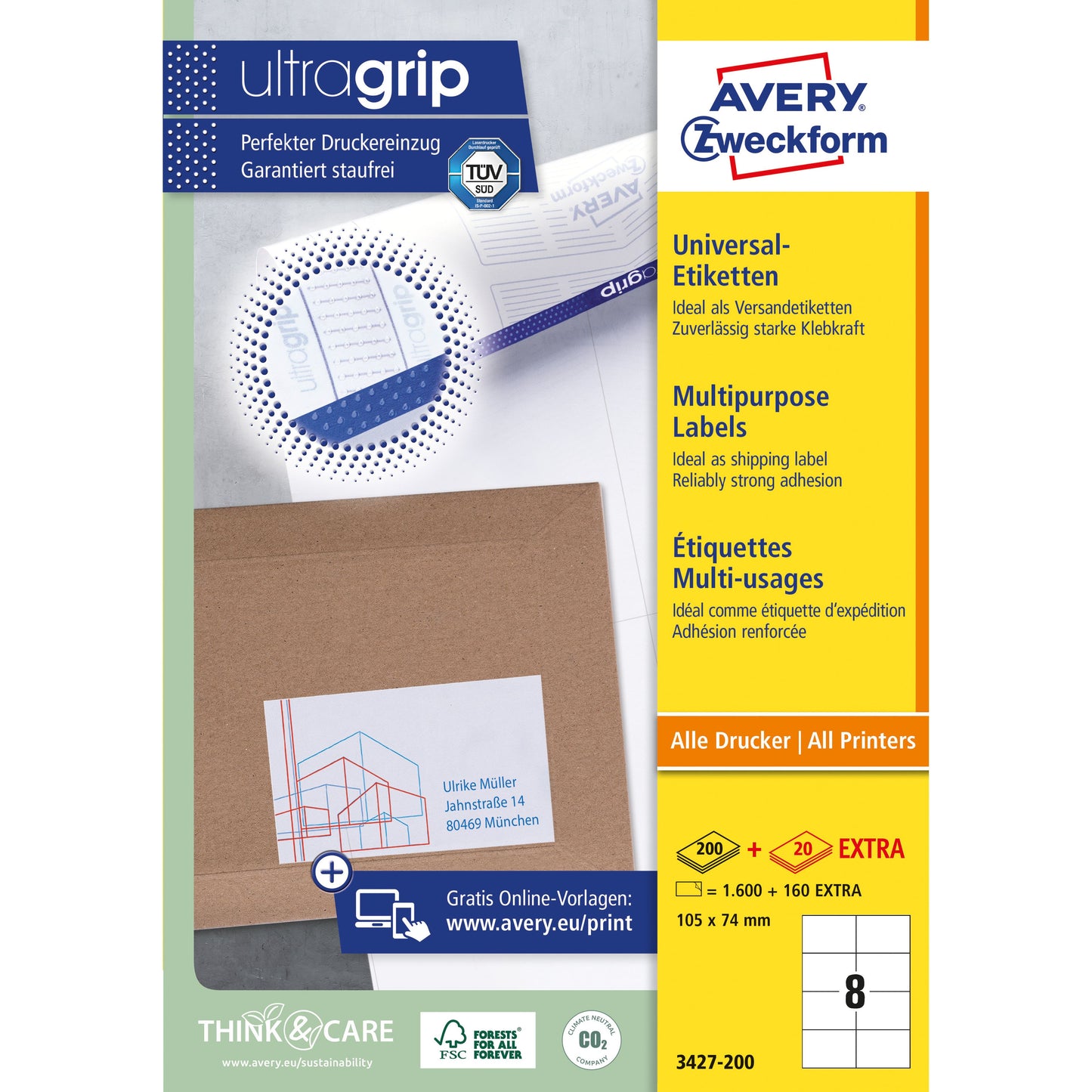 Avery Zweckform -  Etiket Zweckform 3427-200 105x74mm wit 1600 stuks