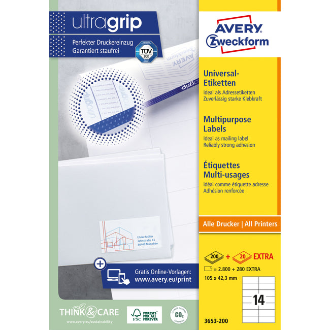 Avery Zweckform - Étiquette Zweckform 3653-200 105x42,3mm blanc 2800 pièces