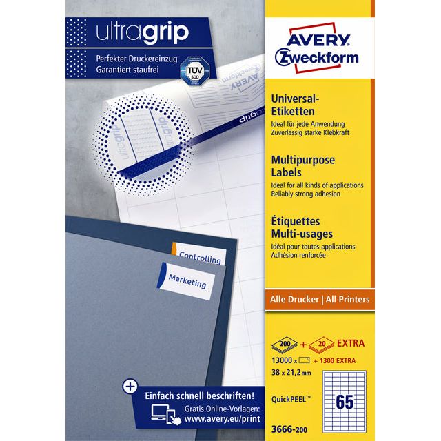 Avery Zweckform - Etiket az 3666 38x21.2mm wit 13000 stuks