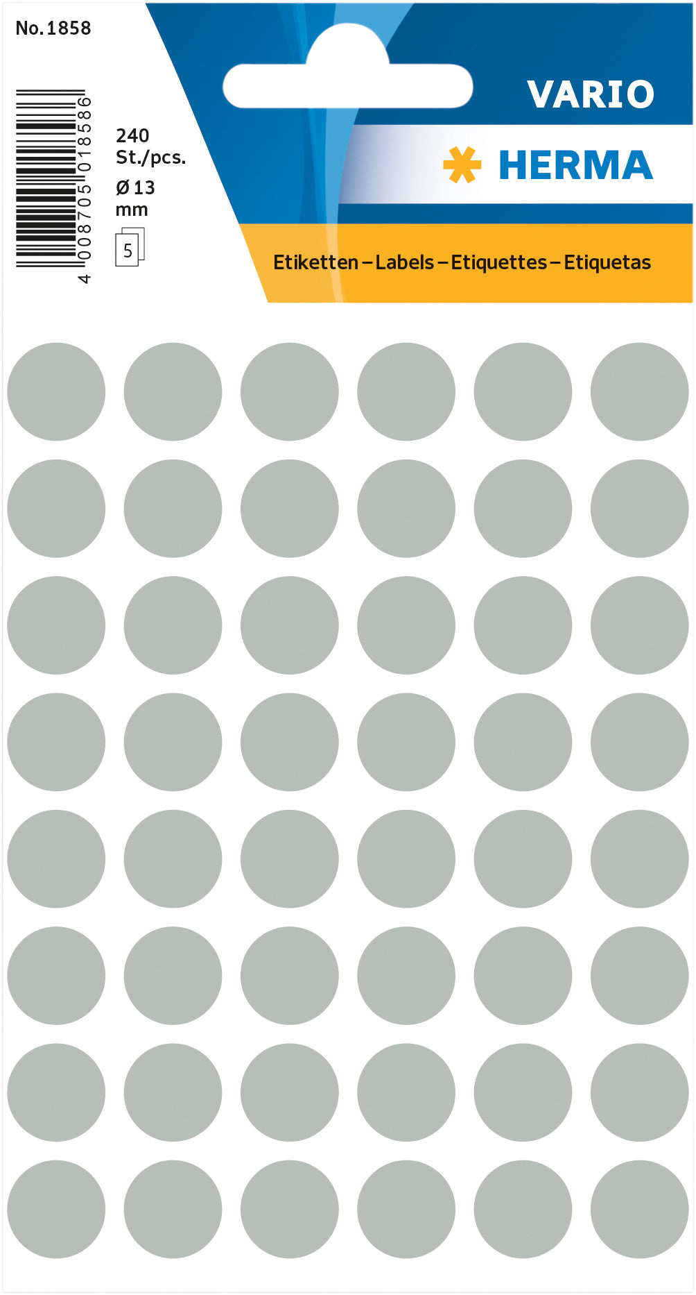 HERMA - Etiquette 1858 ronde 13mm gris 240 étiquettes | 10 pièces