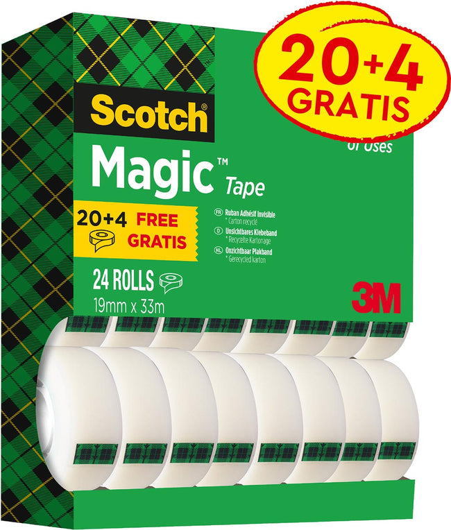 Scotch - Magic E Adhesive Tape Ft 19 mm x 33 m, Pack de valeur avec 24 rouleaux