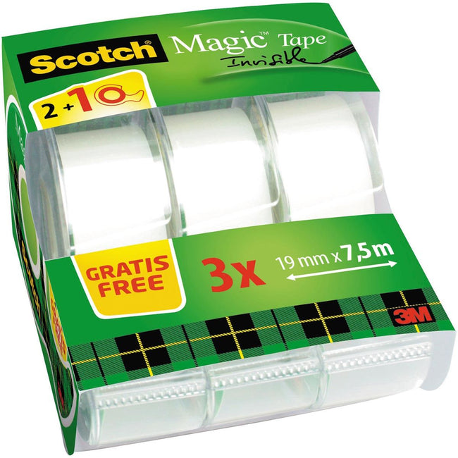 Scotch - ruban adhésif invisible magique, 2 rouleaux, 19 mm x 7,5 m + 1 support de bande adhésif gratuit