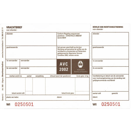IEZZY -  Vrachtbrief  bva 1001 19x12cm 3voud