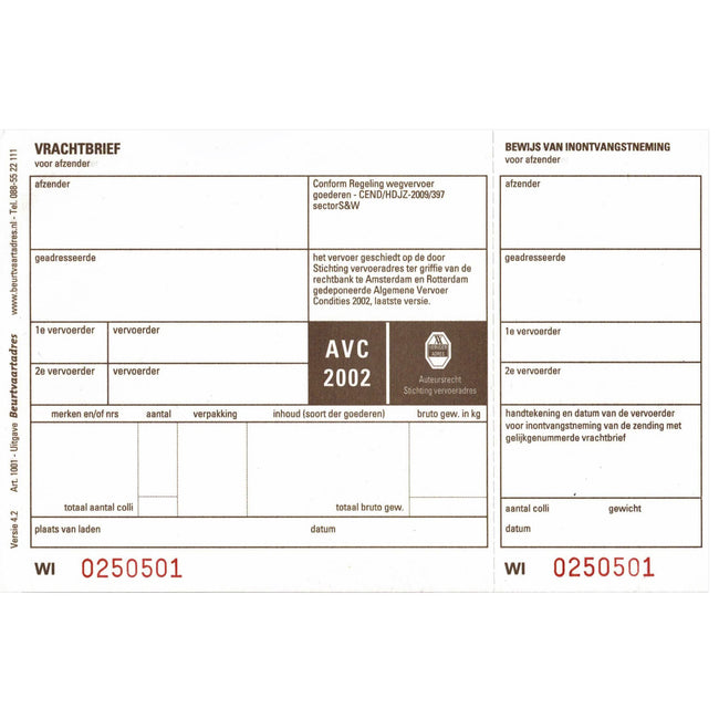 IEZZY - Lettre de voiture BVA 1001 19x12cm 3 volets 100 pièces vierge