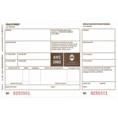 IEZZY - Lettre de voiture BVA 1001 19x12cm 3 volets 100 pièces vierge