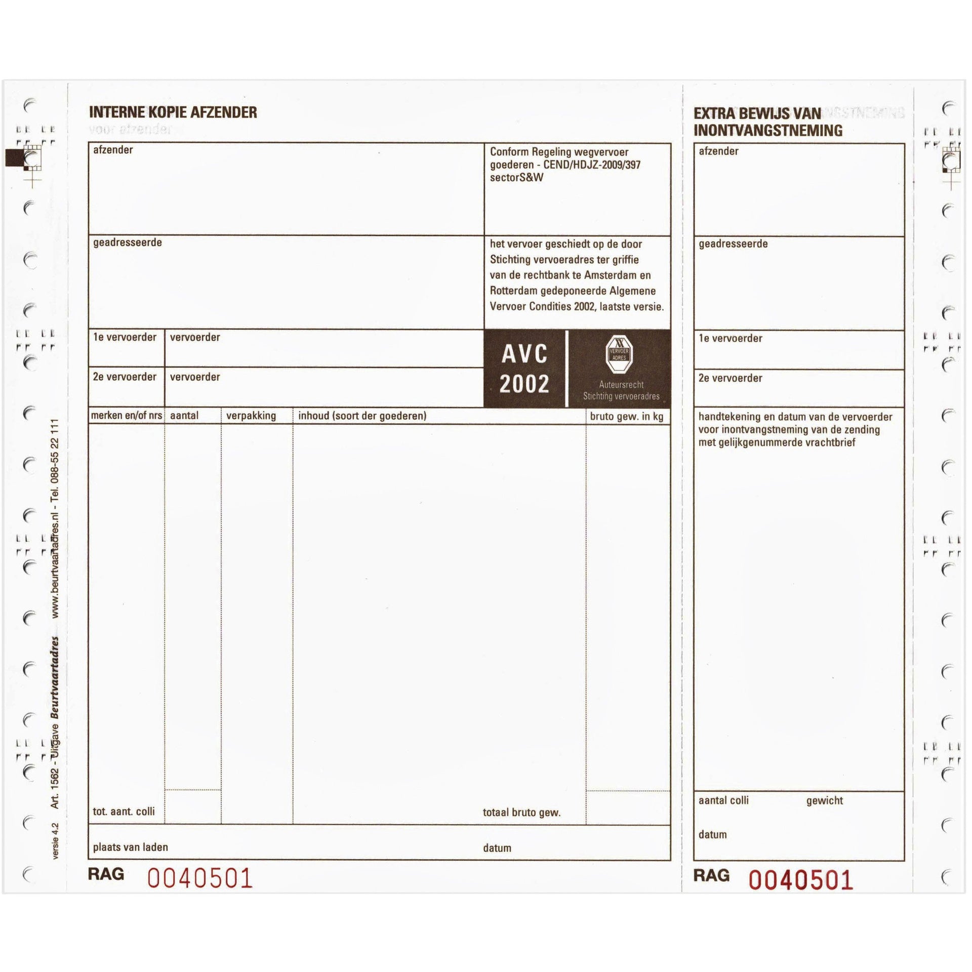 IEZZY - Lettre de transport BVA 1562 240x200mm 4 fois 100 pièces