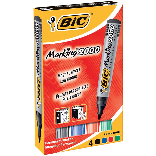 Bic - Permanent marker 2000, doos met 4 stuks in geassorteerde kleuren