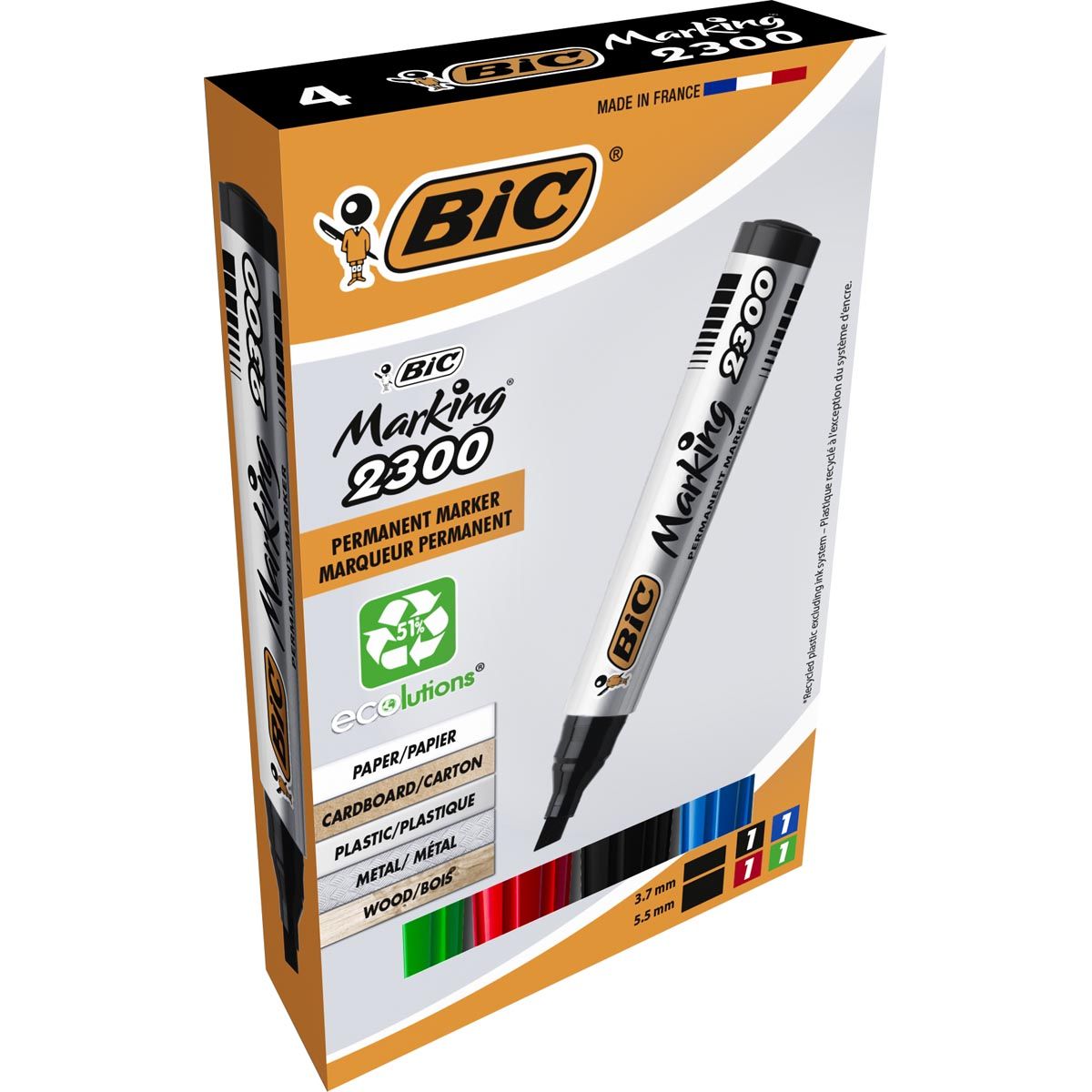 BIC -  permanent marker Marking 2300 ECOlutions, doos van 4 stuks, assorti