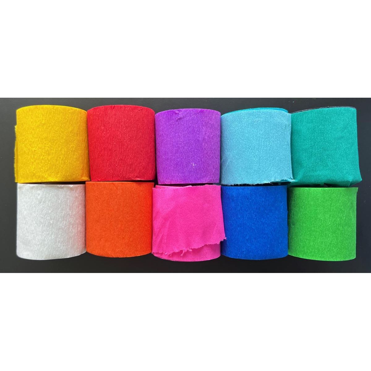 Folia -   crêpepapier, ft 100 x 5 cm, op rol, geassorteerde kleuren, pak van 10 stuks