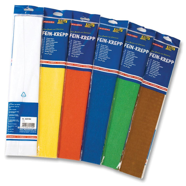 Folia -   crêpepapier, ft 250 x 50 cm, geassorteerde kleuren, pak van 10 stuks