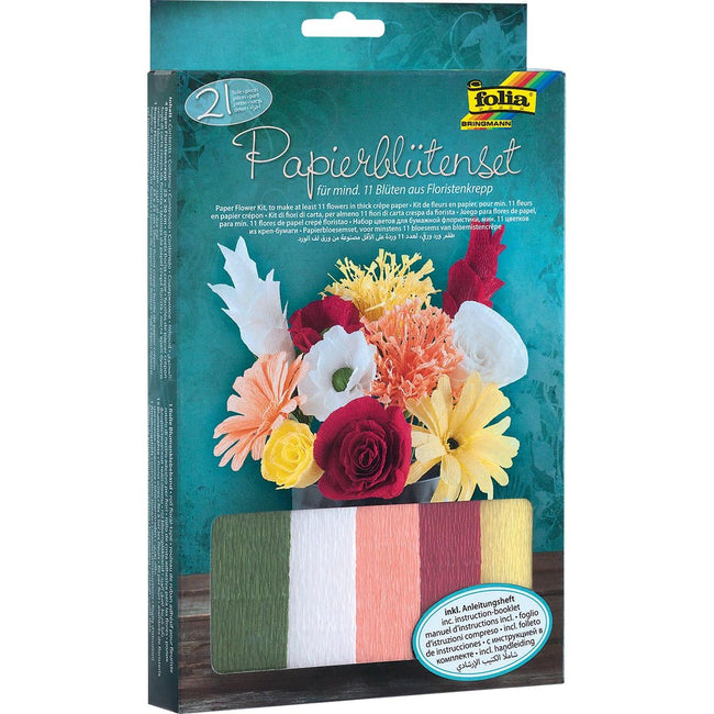 Folia - Folia Craft Set Crepe Paper Flowers, 21 pièces