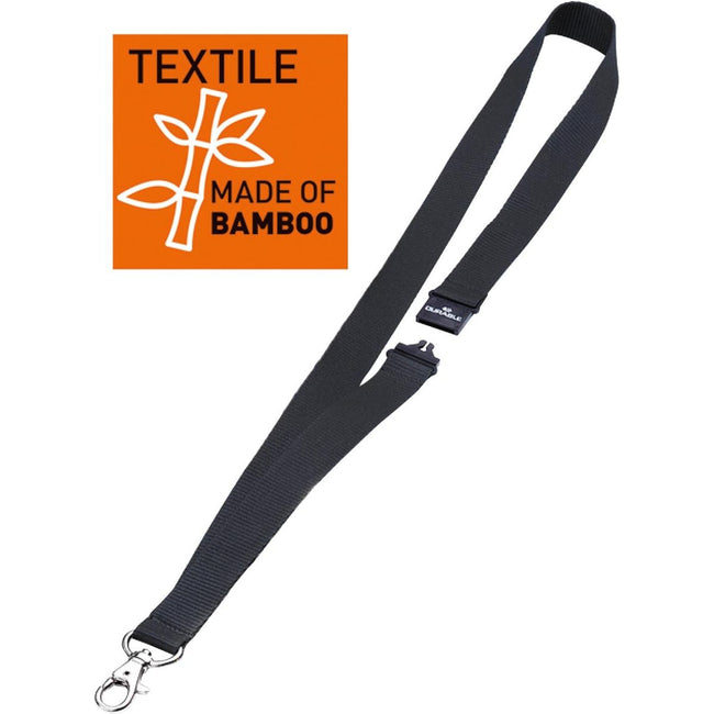 Durable - Cordon textile 20 Eco avec carabiner, noir, paquet de 10 pièces