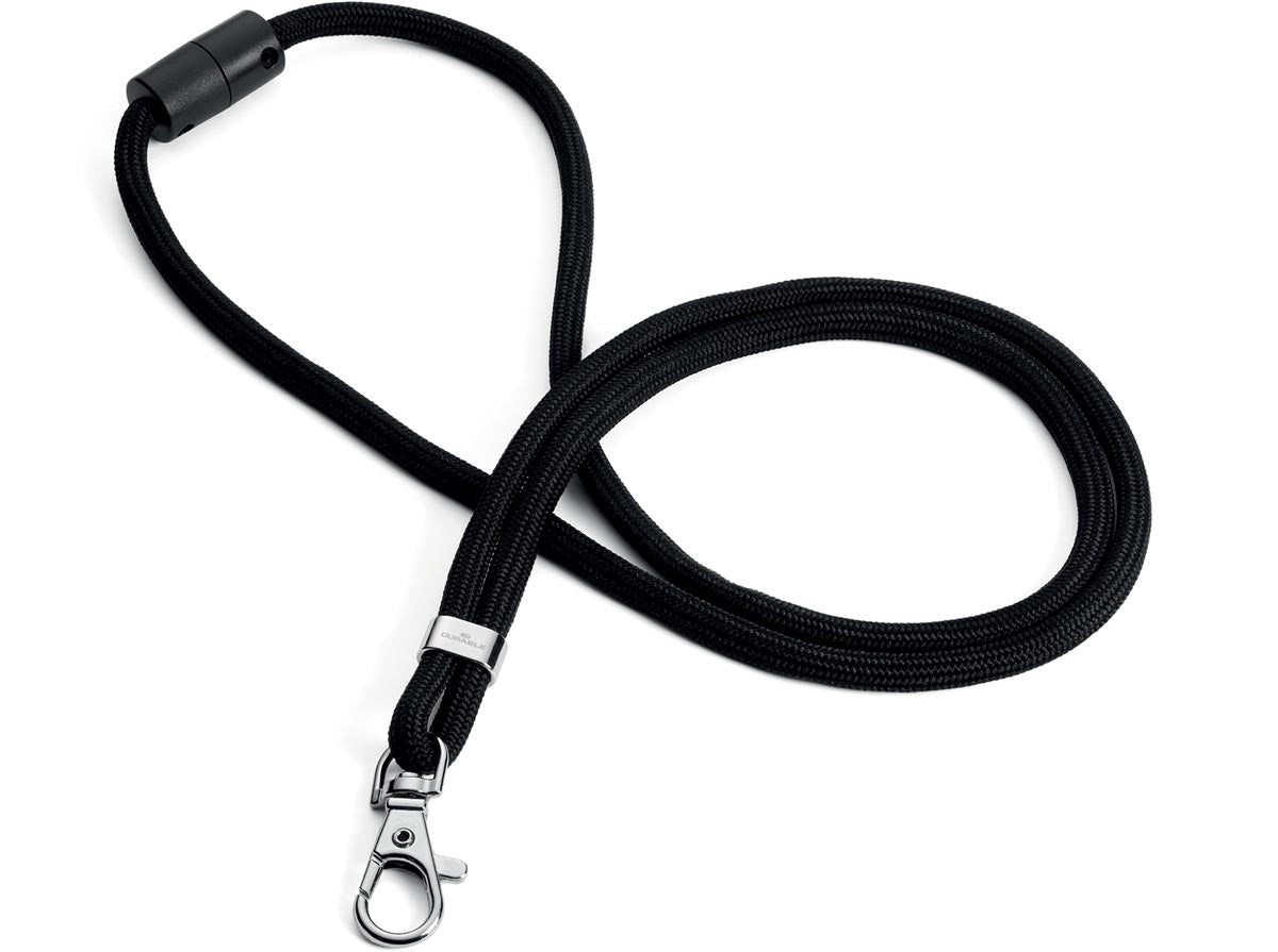 Durable - cordon textile rPET, avec mousqueton, noir, paquet de 10 pièces
