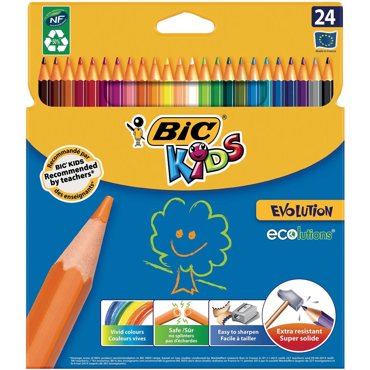 BIC KIDS - Ecolutions de crayons de couleur des enfants, boîte de 24 pièces