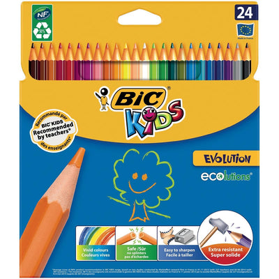 Bic Kids - Crayons de couleur enfants Ecolutions Evolution, boîte de 24 pièces