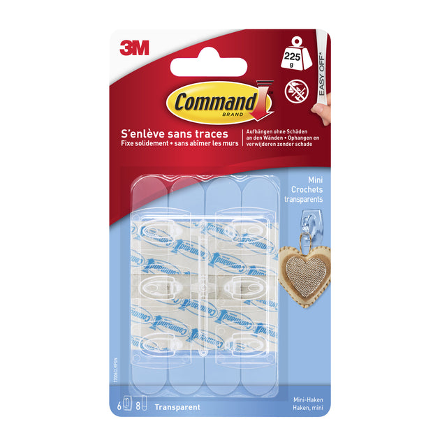 Command - Crochet mini avec bande de montage transparente 6 pièces