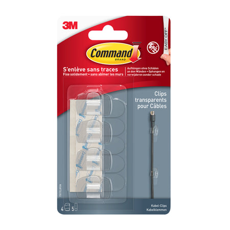 Command - Serre-câble rond incl. bandes de montage transparentes, 4 pièces