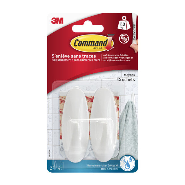 Command - Crochet en plastique ovale blanc avec bande de montage