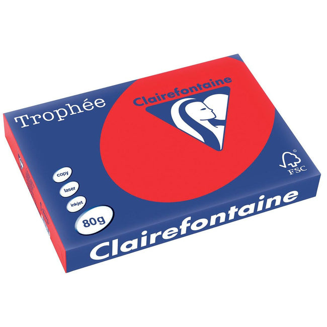 Clairefontaine - Trophée Intens, papier coloré, A3, 80 g, 500 feuilles, rouge corail