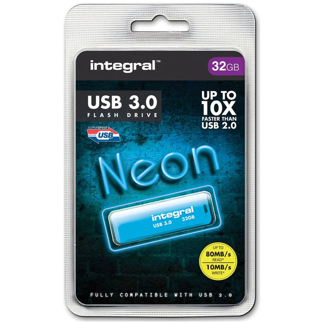 Integral - Stick USB 3,0 néon, 32 Go, bleu