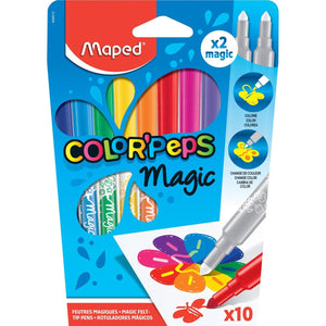 Maped -  viltstift Color'Peps Magic, etui van 10 stuks in geassorteerde kleuren en 2 magic stiften