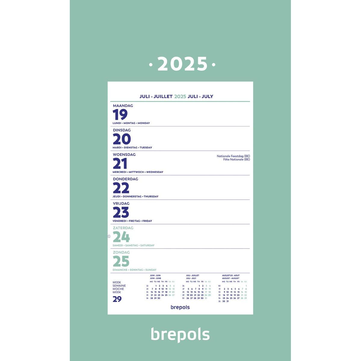 Brepols - Calendrier de la semaine murale de Brepols sur Schild, 2025