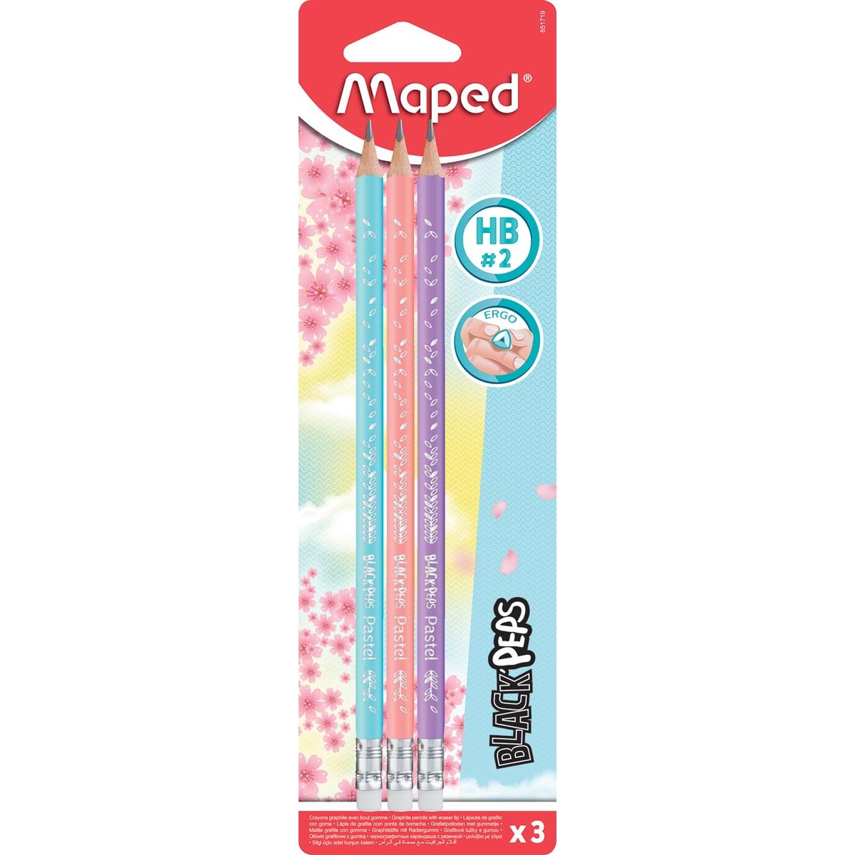 Maped -  potlood Black'Peps tel, met gum, blister met 3 stuks