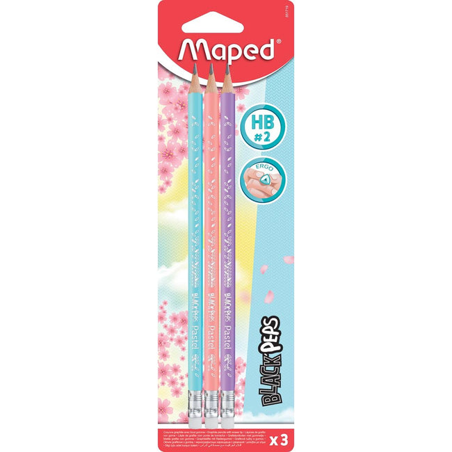 Maped - Crayon tel Black'Peps, avec gomme, blister de 3 pièces