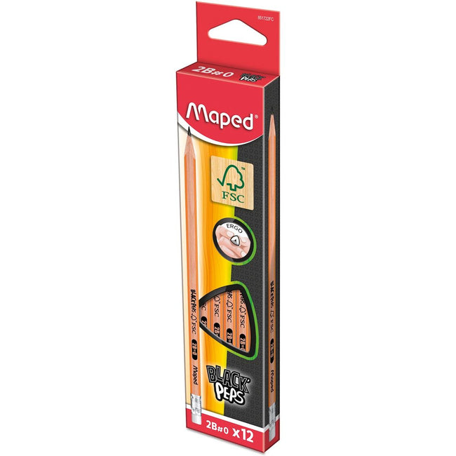 Maped - crayon Black'Peps 2B, avec gomme