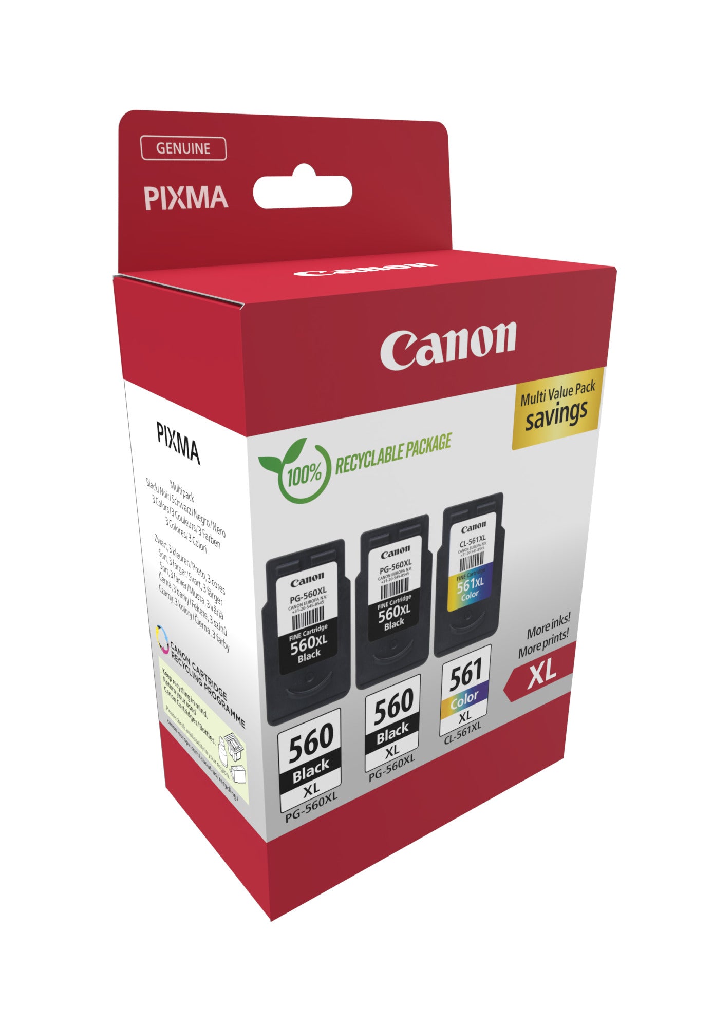 Canon - cartouche d'encre 2 x PG-560XL + 1 x CL-561XL, 300 - 400 pages, OEM 3712C009, 4 couleurs