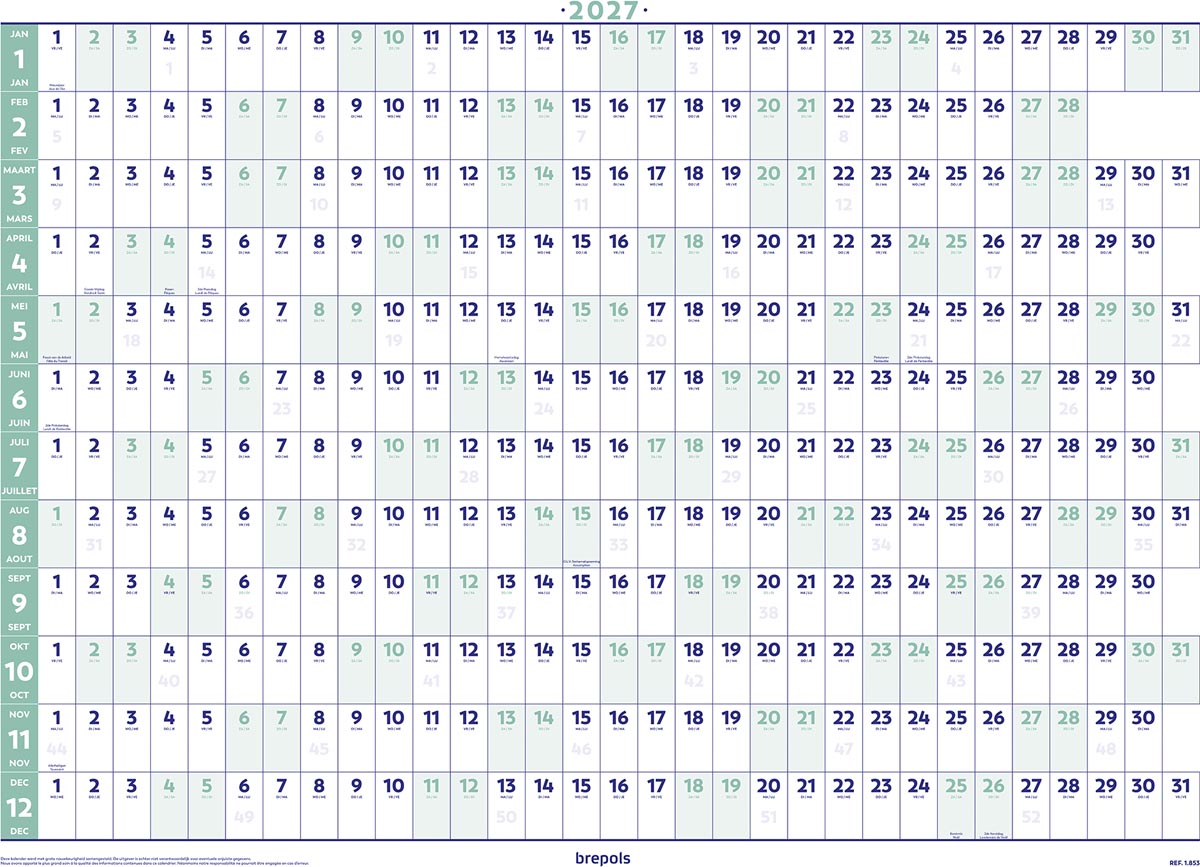 Brepols -   jaarplanner 2027, ft 59 x 82 cm