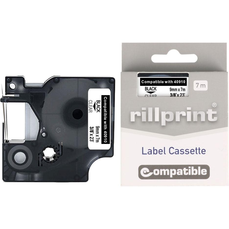 Impression de rill - D1 compatible E pour 40910, 9 mm, noir sur transparent