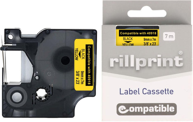 Print de rill - D1 compatible E pour 40918, 9 mm, noir sur jaune