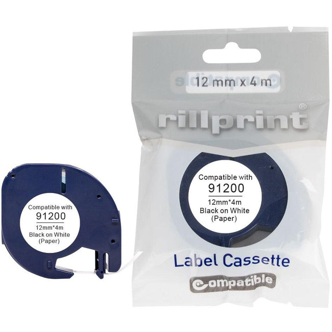 Rillprint - compatible LetraTAG e pour 91200, 12 mm, papier, blanc