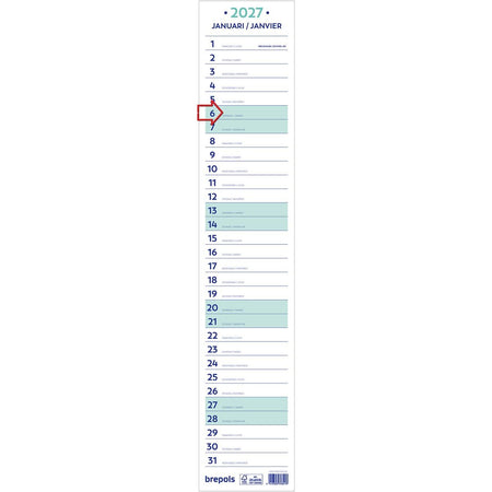 Brepols - calendrier mensuel à ruban, 2026