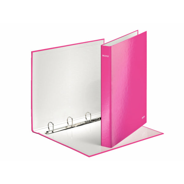 Leitz - Classeur à anneaux WOW A4 maxi 4 anneaux mécanisme D 25mm rose