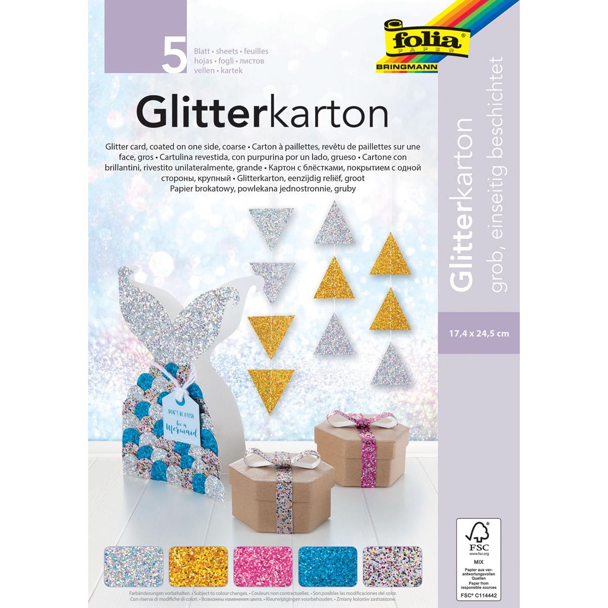 Folia - Folia Glitterkarton (zilver, goud, roze, blauw en mix)